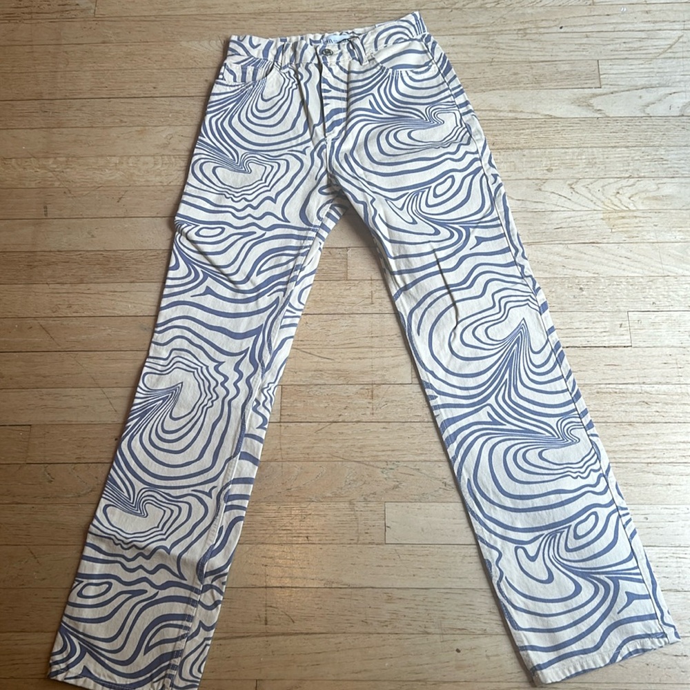 Zara Straight Jeans in swirled blue pattern size 34/2